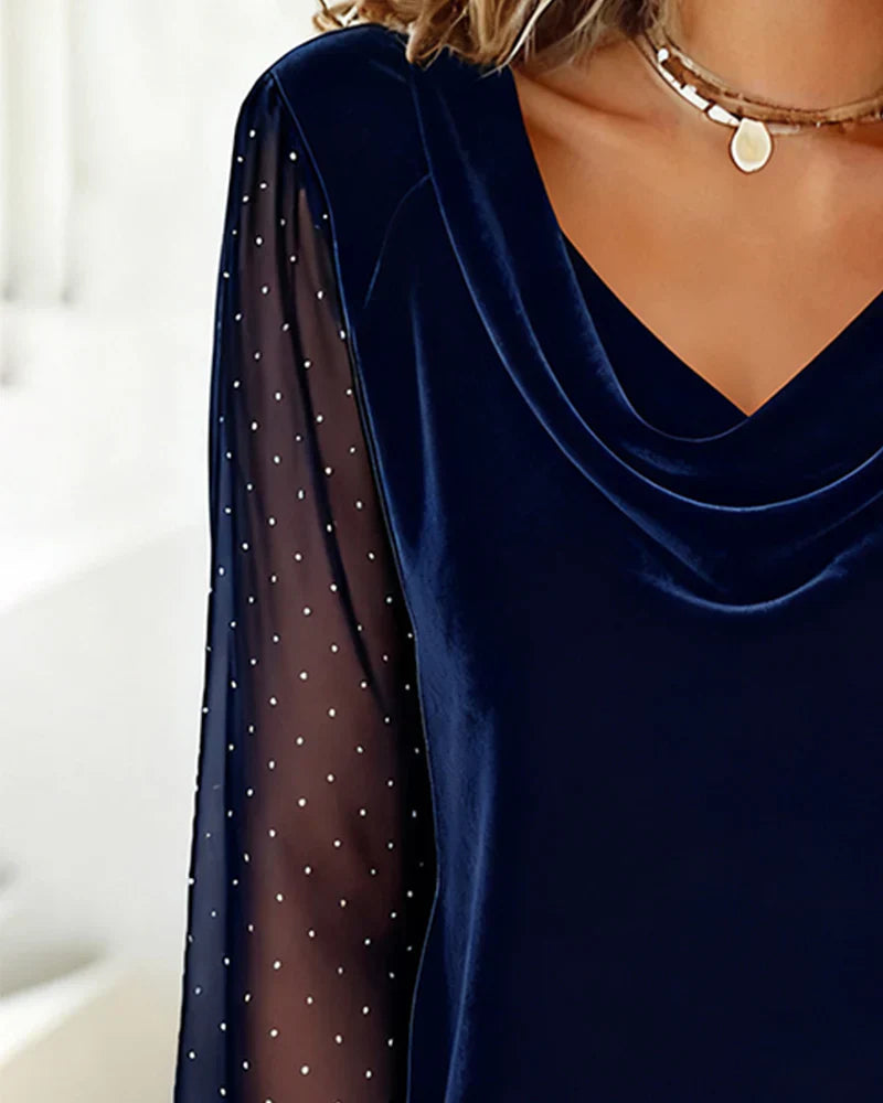 Amelia - Blouse met gedrapeerde kraag en semi-transparante panelen