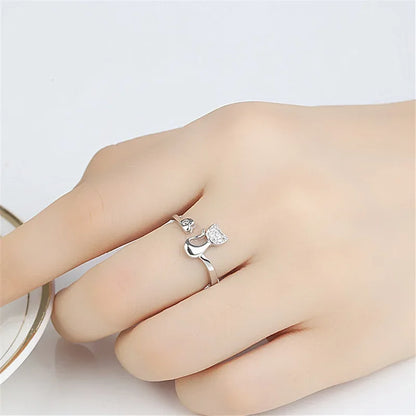 Open ring met schattige kat – Zirkonia