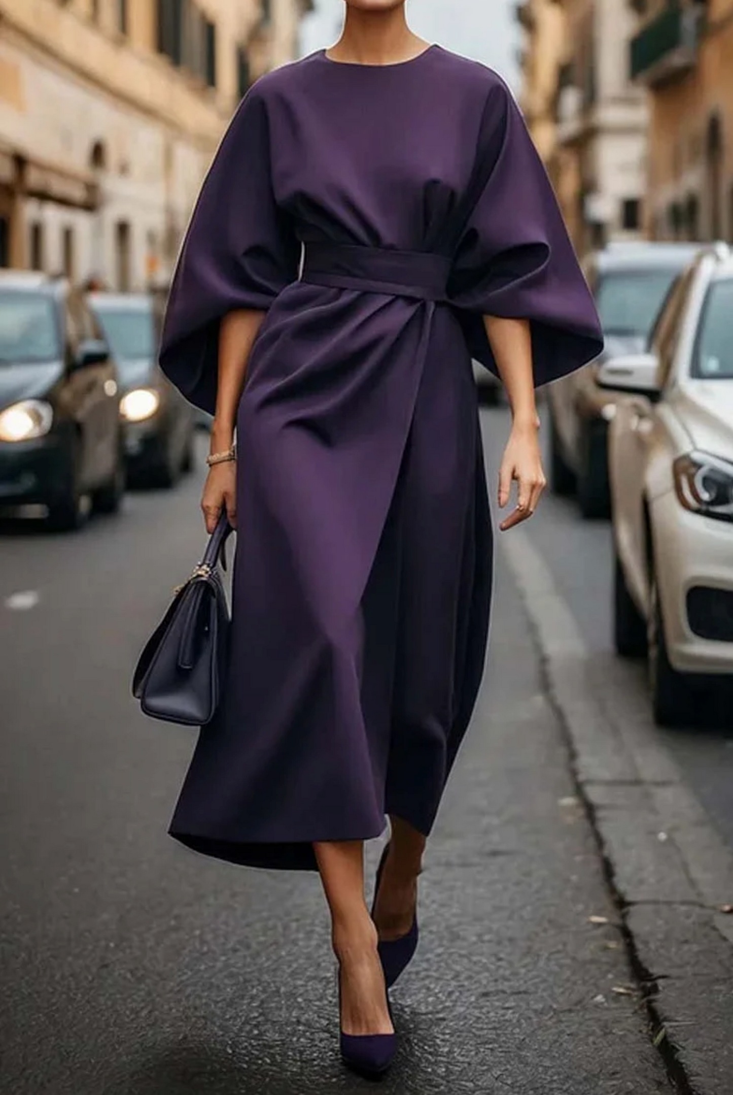 Sonia | Elegante Jurk met Lanternmouwen en Tailleband