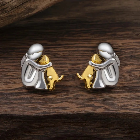 Bicolor Hugg Oorknopjes in Zilver en Goud