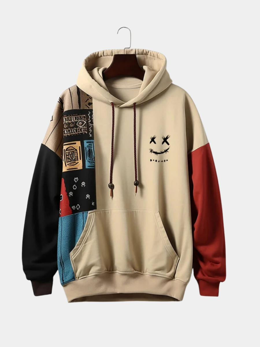Axel | Urban patchwork hoodie met statement-look en relaxte pasvorm voor elke dag
