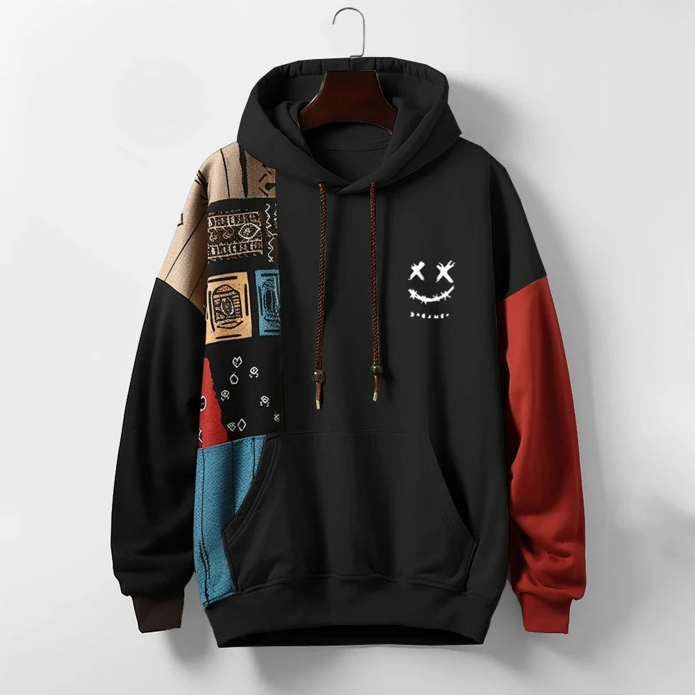 Axel | Urban patchwork hoodie met statement-look en relaxte pasvorm voor elke dag